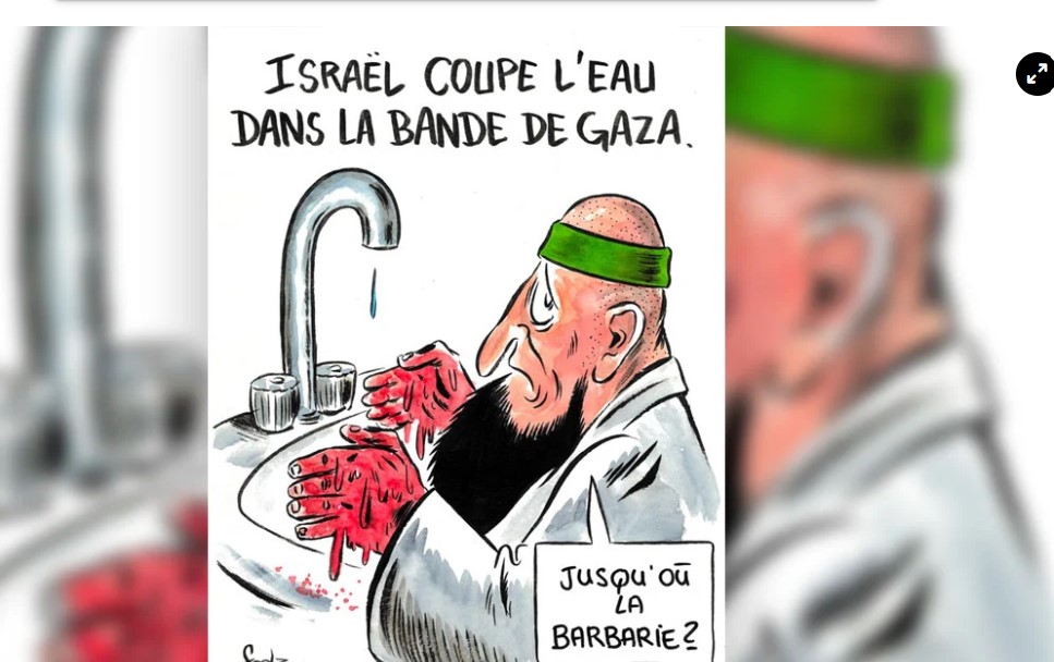 Charlie Hebdo: Με τα αιματοβαμμένα χέρια γιατρού με τα χρώματα της Παλαιστίνης το σκίτσο-καταπέλτης για τη Χαμάς