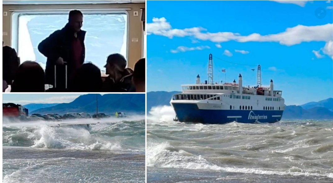 Θρίλερ σε πλοίο της γραμμής Πειραιάς-Αίγινα - «Μάχη» για να δέσει στο λιμάνι, τα κύματα έσπασαν τζάμια