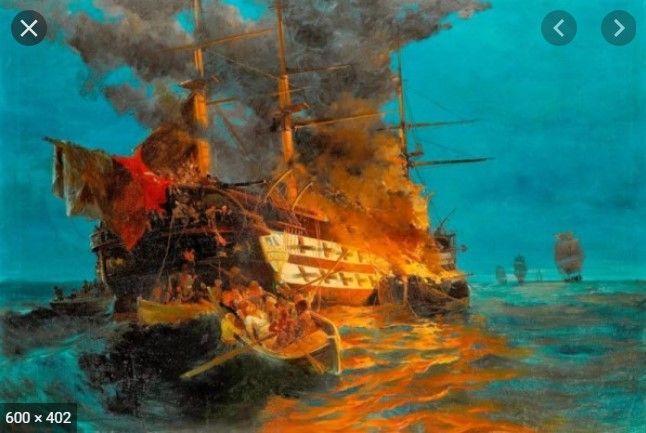 Η πυρπόληση της τουρκικής ναυαρχίδας από τον Κωνσταντίνο Κανάρη στη Χίο (7 Ιουνίου 1822)